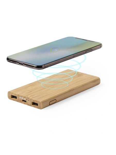 Power bank da 6000 mAh in Bamboo con caricatore wireless